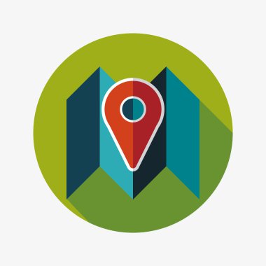 uzun gölge ile harita yer düz simgesi