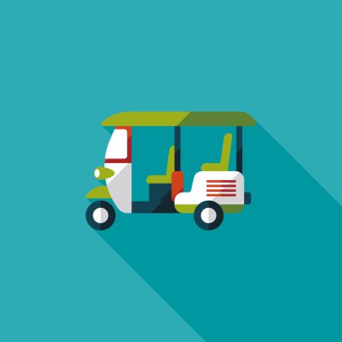 üç tekerlekli motorlu çekçek, uzun gölge ile düz simgesi