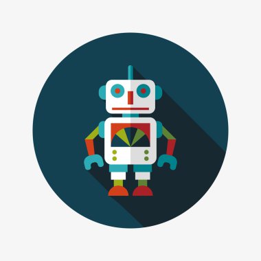Vintage robot uzun gölge, eps 10 düz simgesi