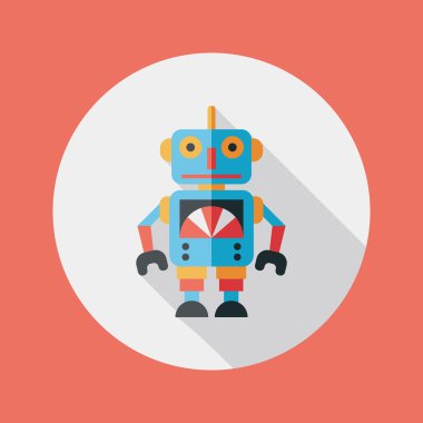 Vintage robot uzun gölge, eps 10 düz simgesi