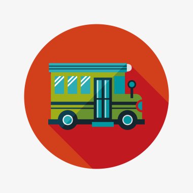 okul otobüsü düz simgesi ile uzun gölge, eps10