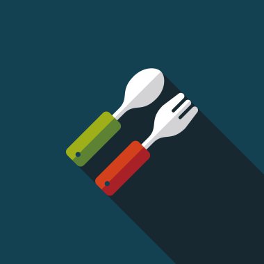 Uzun Gölge, eps10 düz simgesiyle dishware ve çatal bıçak takımı