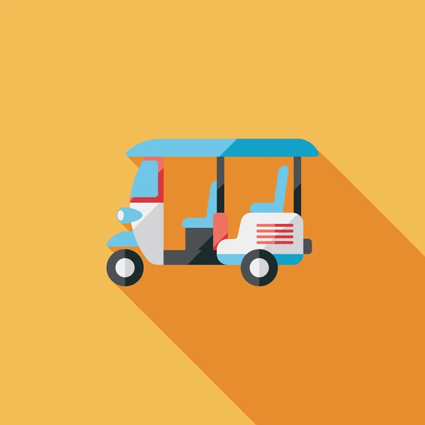 Rickshaw de motor de tres ruedas, icono plano con sombra larga — Vector de stock