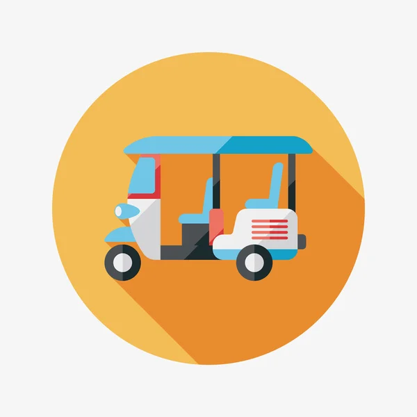 Three wheeled motor rickshaw, flat icon with long shadow — Stock Vector