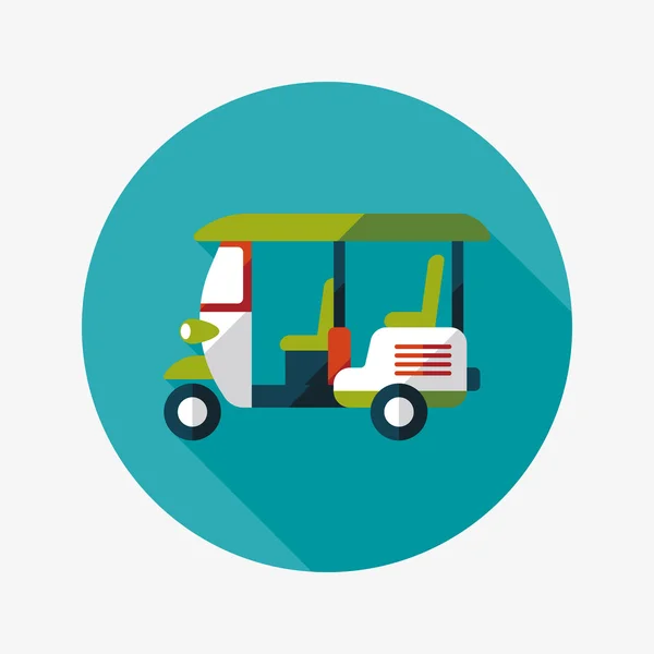 Rickshaw de motor de tres ruedas, icono plano con sombra larga — Vector de stock