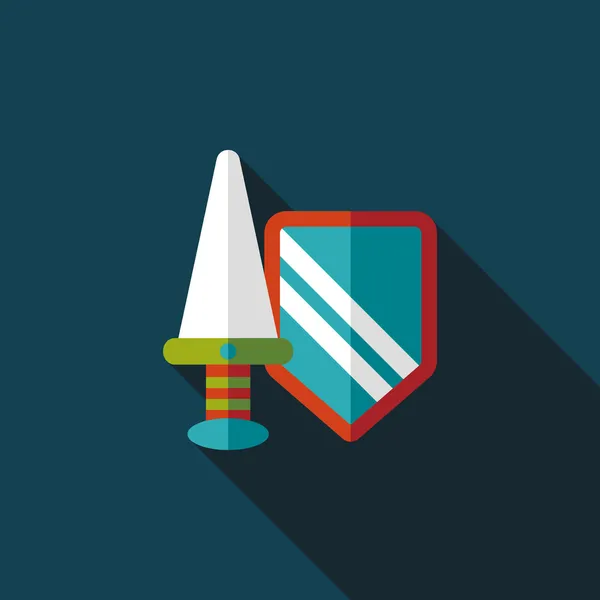 Épée et Bouclier icône plate avec ombre longue, eps 10 — Image vectorielle