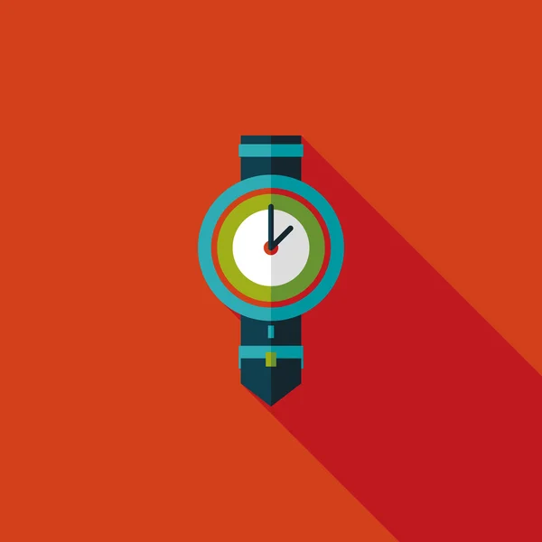 Reloj icono plano con sombra larga, eps10 — Vector de stock