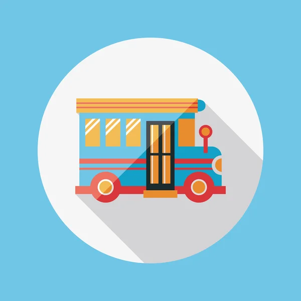 Icoana plat autobuz școală cu umbră lungă, eps10 — Vector de stoc