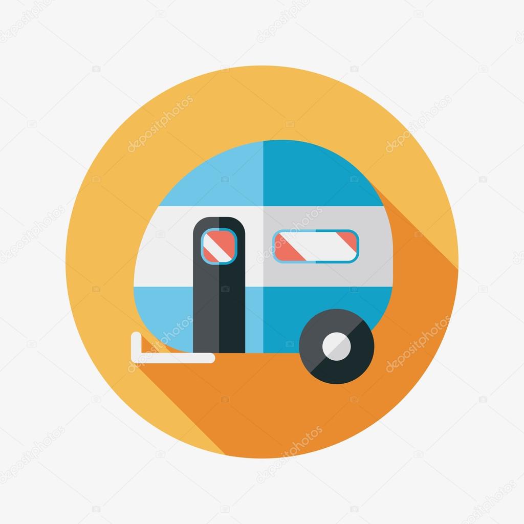 Travel trailer flat icon with long shadow