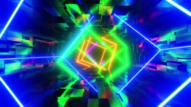 Flying Tunnel Neon Cubes Looping Animation — Vídeo de Stock