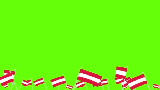 Många viftande austriska flaggor på grön skärm — Stockvideo
