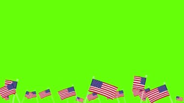 Birçok Amerikan bayrağı yeşil ekranda sallanıyor.