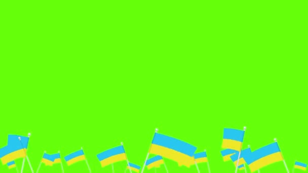 Muchas banderas ucranianas ondeando en pantalla verde — Vídeos de Stock