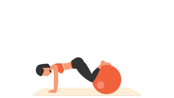Plank to tuck Übung. Weibliches Training mit Fitball. — Stockvideo