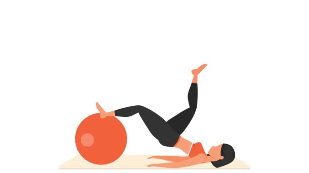 Ejercicio de una sola pierna. Entrenamiento femenino con fitball. — Vídeos de Stock