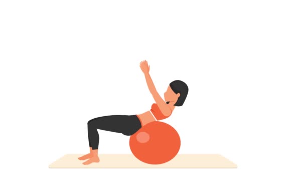 Bön crunch övning. kvinnlig träning med fitball. — Stockvideo