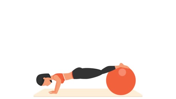 Empuja y mete ejercicio. Entrenamiento femenino con fitball. — Vídeos de Stock
