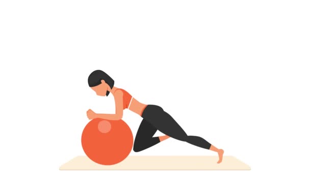 Cvičení horolezce. Ženské cvičení s fitballem. — Stock video