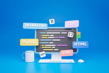 Front end development concept, 3d render