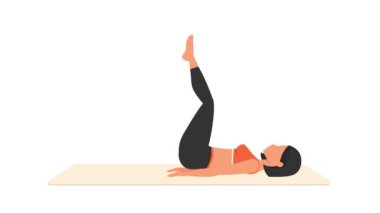 Ters çıtırdama egzersizi. Paspasın üzerinde kadın egzersizi. Spor yapan bir kadın. Genç kız karakter eğitimli 2D animasyon. Spor ve sağlıklı yaşam tarzı kavramı.