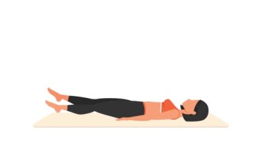 Kanat çırpma egzersizi. Paspasın üzerinde kadın egzersizi. Spor yapan bir kadın. Genç kız karakter eğitimli 2D animasyon. Spor ve sağlıklı yaşam tarzı kavramı.