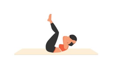 Ters mekik egzersizi eğitimi. Paspasın üzerinde kadın egzersizi. Spor yapan bir kadın. Genç kız karakter eğitimli 2D animasyon. Spor ve sağlıklı yaşam tarzı kavramı.