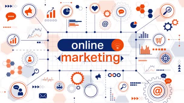 Animazione Marketing Online Concetto Rete Marketing Con Testo Icone Grafici — Video Stock