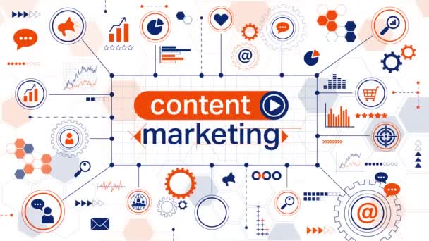 Animacja Content Marketingu Koncepcja Sieci Marketingowej Tekstem Ikonami Wykresami Elementami — Wideo stockowe