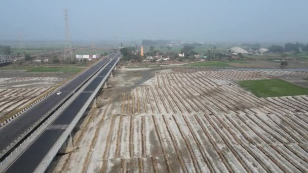 Widok Lotu Ptaka Indiańskie Pola Rolne Uttar Pradesh — Wideo stockowe