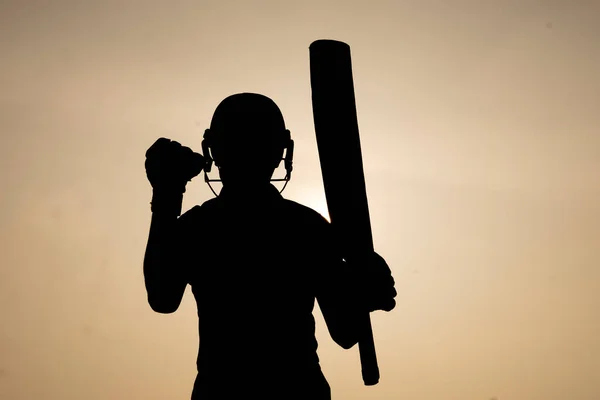 Silhouette Cricketer Celebrating Getting Century Cricket Match Indian Cricket Players — Stock Photo, Image