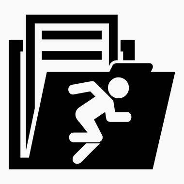 Folder and running man icon. Illustration of current documents. Taking into account sports achievements. Vector icon.