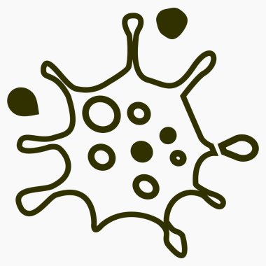 Coronavirus ikonu. SARS-CoV-2 enfeksiyonu. Salgın COVID 19. Bakteri tasviri. Gribin nedensel etkeni. Vektör simgesi