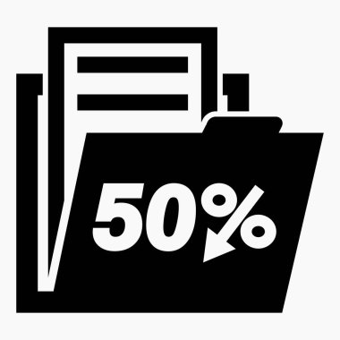 Menkul kıymetlerde% 50 indirim. Hisse fiyatlarında düşüş. Şirket tahvillerinin düşüşü. Gelir azalıyor. Sigorta indirimi. Vektör simgesi.