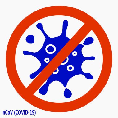 Coronavirus Durdurma simgesi. SARS-CoV-2 enfeksiyonu. Salgın COVID 19. Bakteri tasviri. Gribin nedensel etkeni. Vektör simgesi
