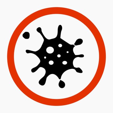 Coronavirus Durdurma simgesi. SARS-CoV-2 enfeksiyonu. Salgın COVID 19. Bakteri tasviri. Gribin nedensel etkeni. Vektör simgesi