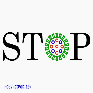 Coronavirus kırmızı simgeyi durdur. SARS-CoV-2 enfeksiyonu. Salgın COVID 19. Bakteri tasviri. Gribin nedensel etkeni. Vektör simgesi