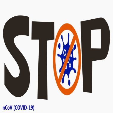 Coronavirus kırmızı simgeyi durdur. SARS-CoV-2 enfeksiyonu. Salgın COVID 19. Bakteri tasviri. Gribin nedensel etkeni. Vektör simgesi