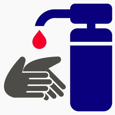 Renk dezenfektanı ikonu. El dezenfeksiyonu. Coronavirus Virüs Önleme Koruması. Anti bakteriyel madde. Vektör simgesi.