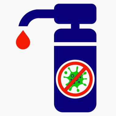 Dezenfektan Simgesi. El dezenfeksiyonu. Coronavirus Virüs Önleme Koruması. Anti bakteriyel madde. Vektör simgesi.
