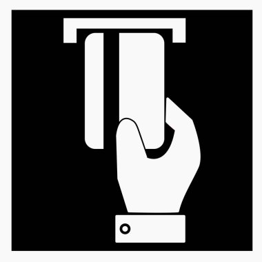 El ve banka kartı. Kredi kartıyla. Nakitsiz ödemeler. Banka vasıtasıyla yerleşimler. Çevrimiçi hesaplamalar. Vektör simgesi.