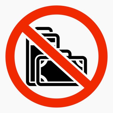 Bagaj yasağı. Bagaj yok. Bagaj kullanmayın. Çanta koymayın. Vektör simgesi.