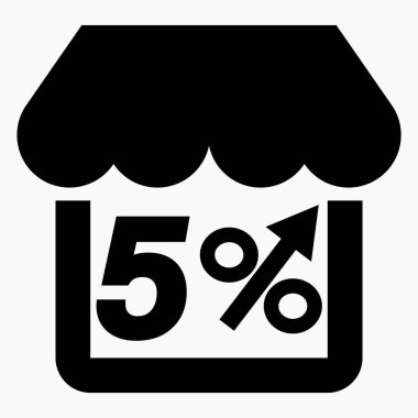 Mağaza satışlarını% 5 arttırın. Mağaza inşaatı ve yüzde artışı. Süpermarkette satış artışı. Vektör simgesi.