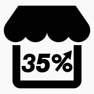 Mağaza satışlarını% 35 arttır. Mağaza inşaatı ve yüzde artışı. Süpermarkette satış artışı. Vektör simgesi.