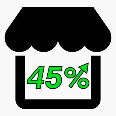 Mağaza satışlarını% 45 arttır. Mağaza inşaatı ve yüzde artışı. Süpermarkette satış artışı. Vektör simgesi.