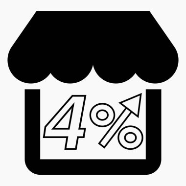 Mağaza satışlarında% 4 artış. Mağaza inşaatı ve beyaz arka planda yüzde artışı. Süpermarkette satış artışı. Vektör simgesi