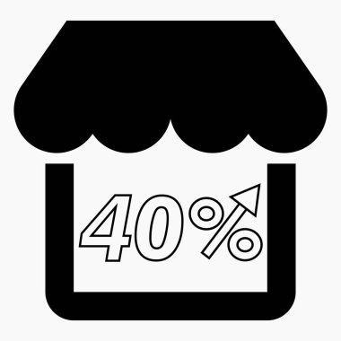 Mağaza satışlarını% 40 arttır. Mağaza inşaatı ve yüzde artışı. Süpermarkette satış artışı. Vektör simgesi.