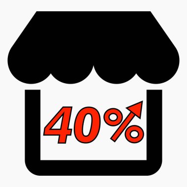Mağaza satışlarını% 40 arttır. Mağaza inşaatı ve yüzde artışı. Süpermarkette satış artışı. Vektör simgesi.