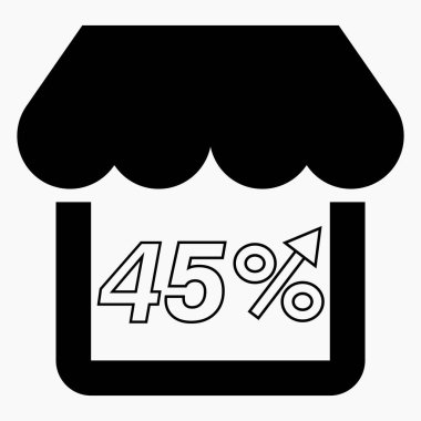 Mağaza satışlarını% 45 arttır. Mağaza inşaatı ve yüzde artışı. Süpermarkette satış artışı. Vektör simgesi.