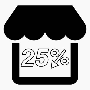 % 25 indirimli siyah mal. Mağaza inşaatı ve yüzde indirimi. Fiyat düştü. Süpermarkette indirim var. Vektör simgesi