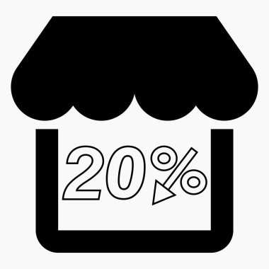 % 20 indirimli siyah mal al. Mağaza inşaatı ve yüzde indirimi. Fiyat düştü. Süpermarkette indirim var. Vektör simgesi
